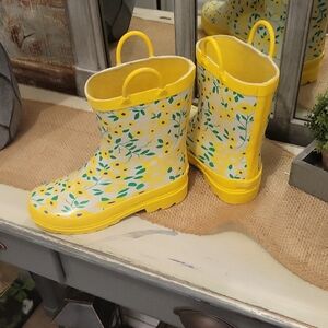 Sunny Yellow Kids Floral Rain Boots